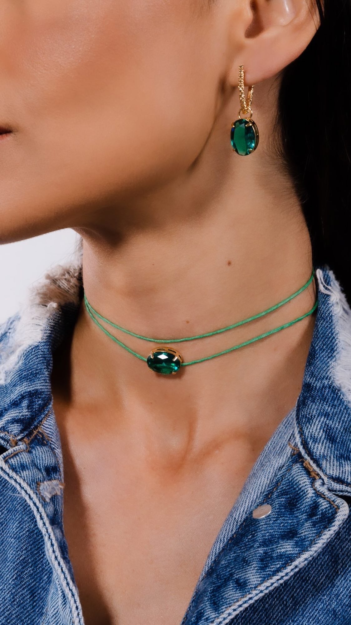 Leather Zirconia Choker Necklace