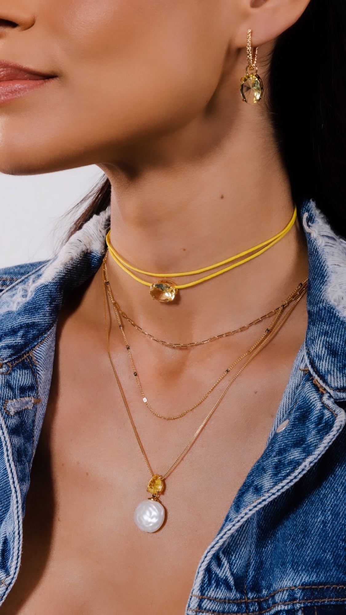 Leather Zirconia Choker Necklace