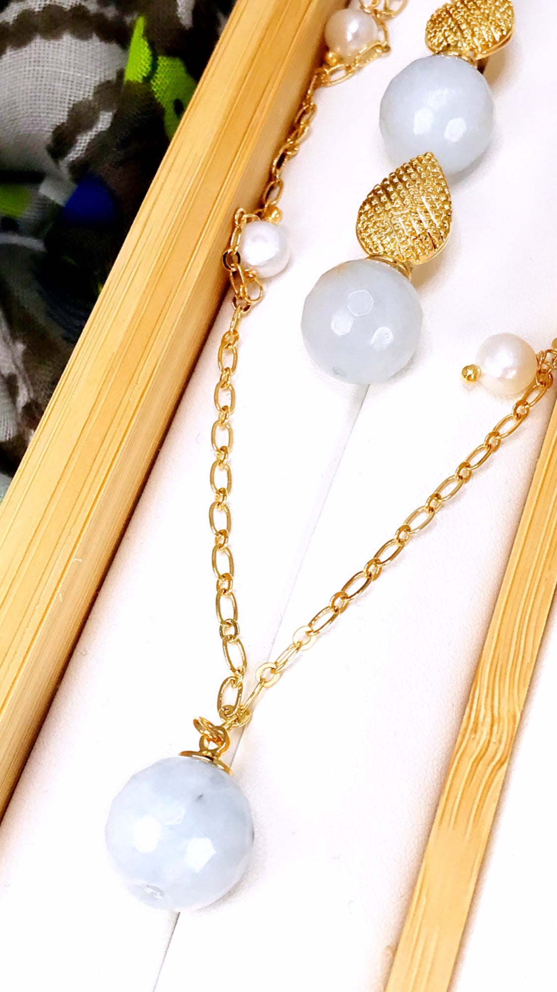 Angelite Aquamarine Jade Gem Necklace and Earring Set