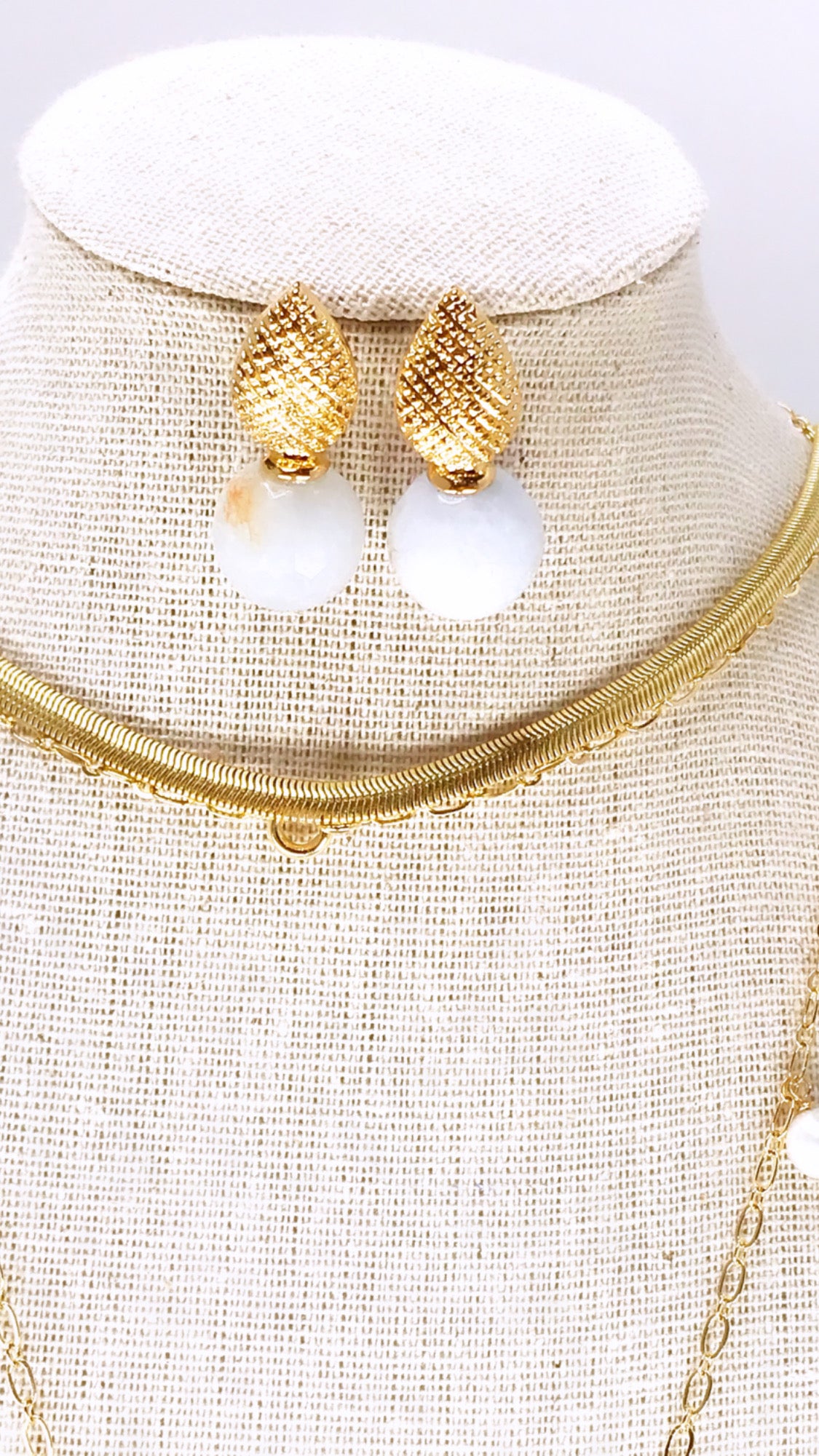 Angelite Aquamarine Jade Gem Necklace and Earring Set