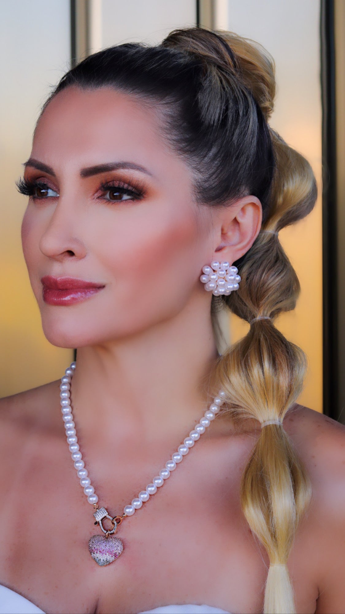 Luxury Pearl Necklace Pave Heart