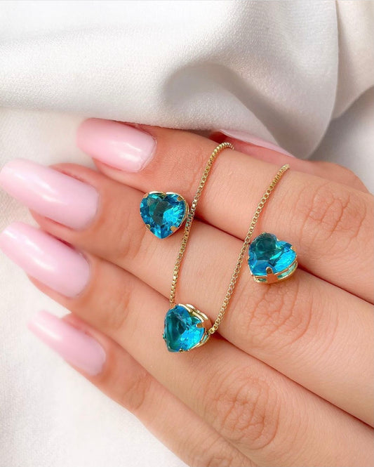 Small Heart Crystal Zirconia Necklace and Earring Set