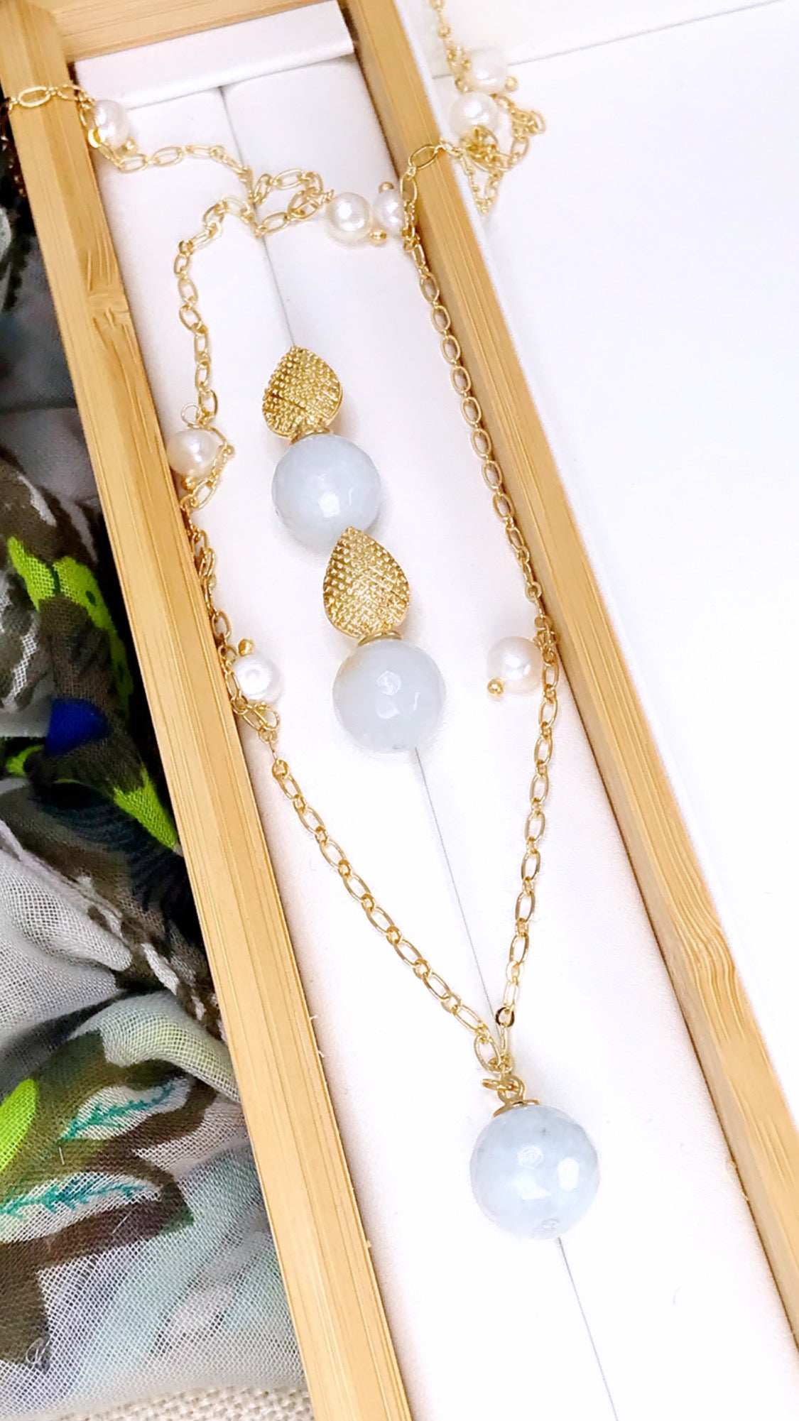 Angelite Aquamarine Jade Gem Necklace and Earring Set