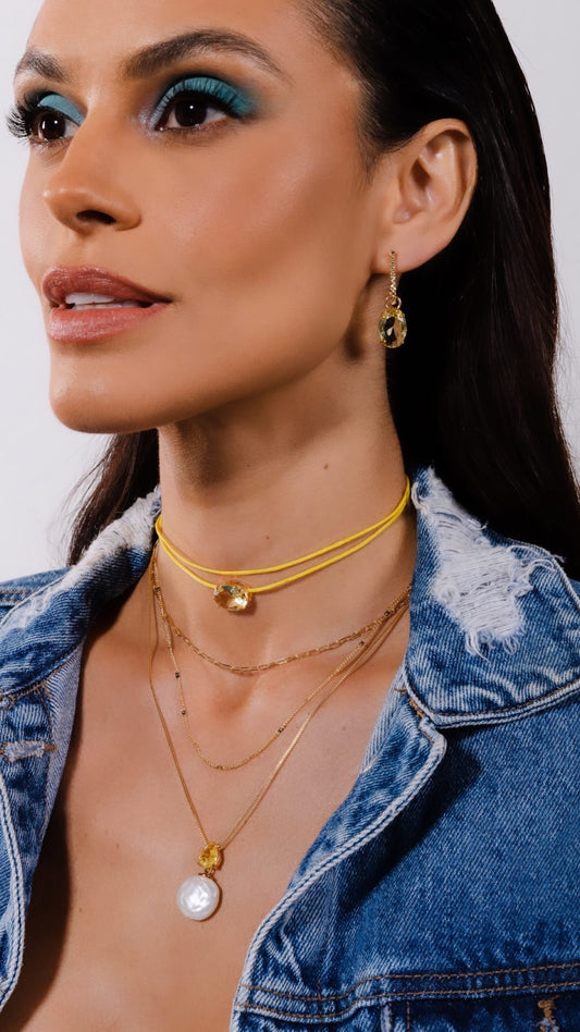 Leather Zirconia Choker Necklace