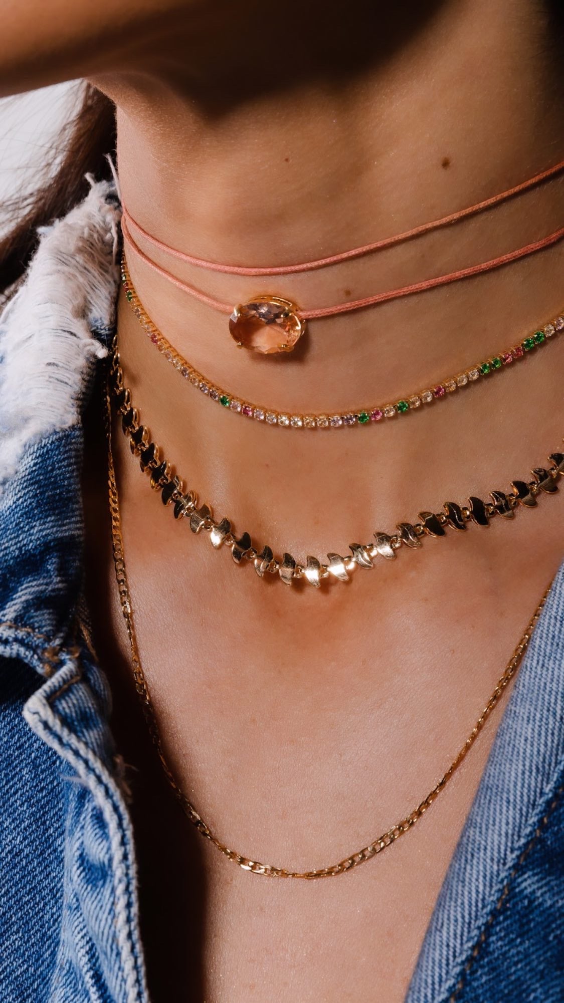 Leather Zirconia Choker Necklace
