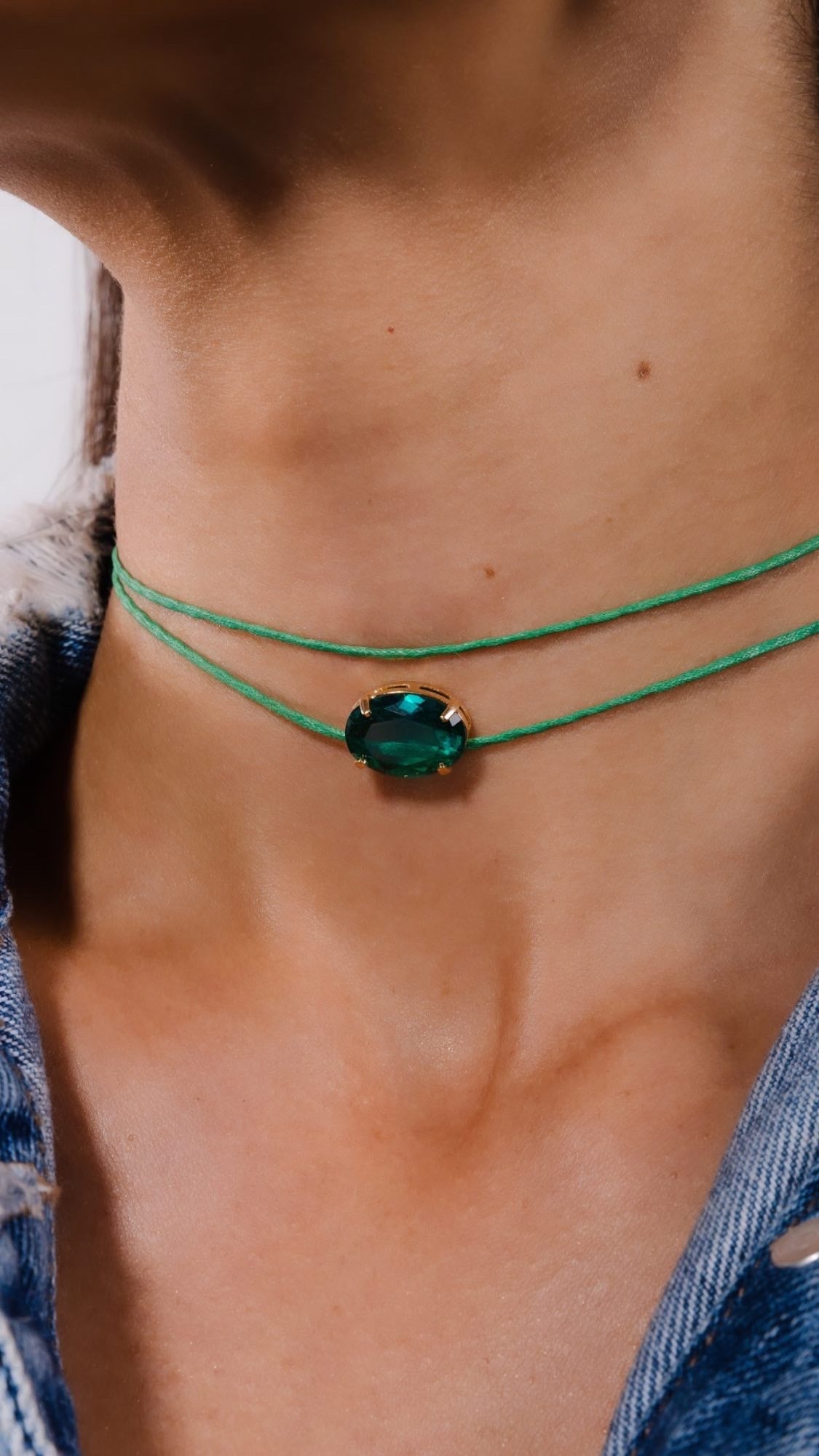 Leather Zirconia Choker Necklace
