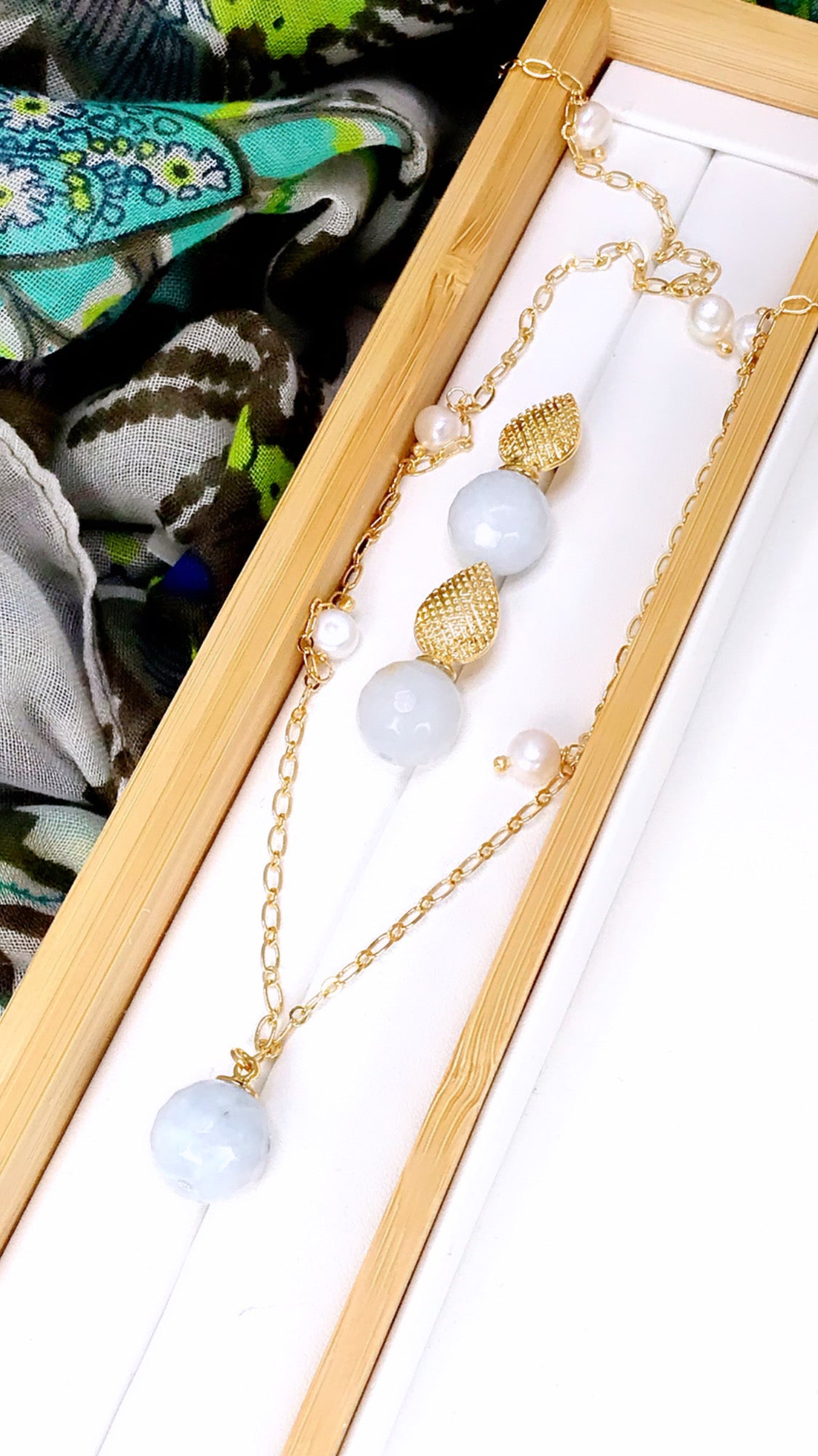 Angelite Aquamarine Jade Gem Necklace and Earring Set