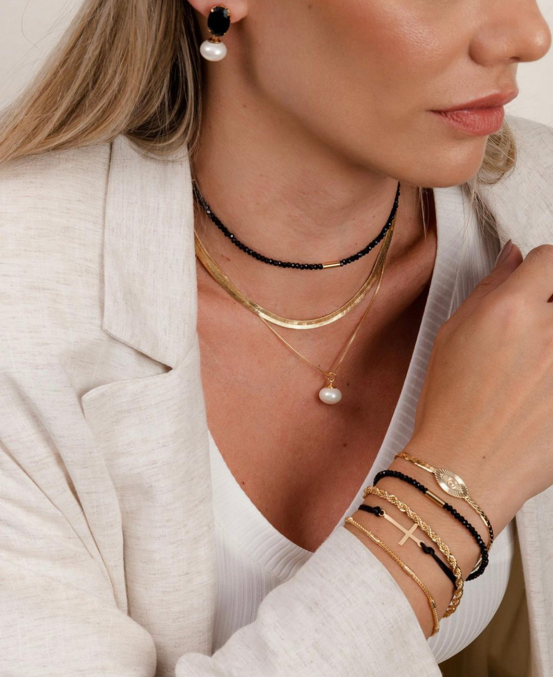 Black Crystal Beads Bracelet