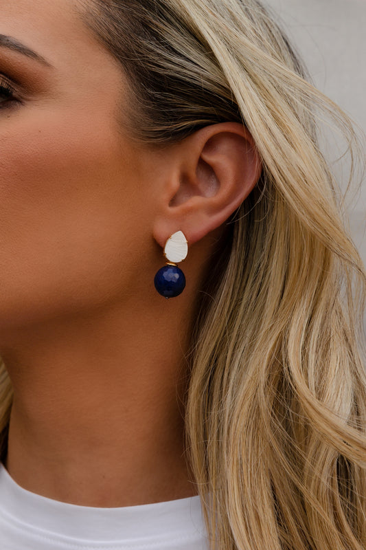 Gemstone Ball and Mother Pearl Earring