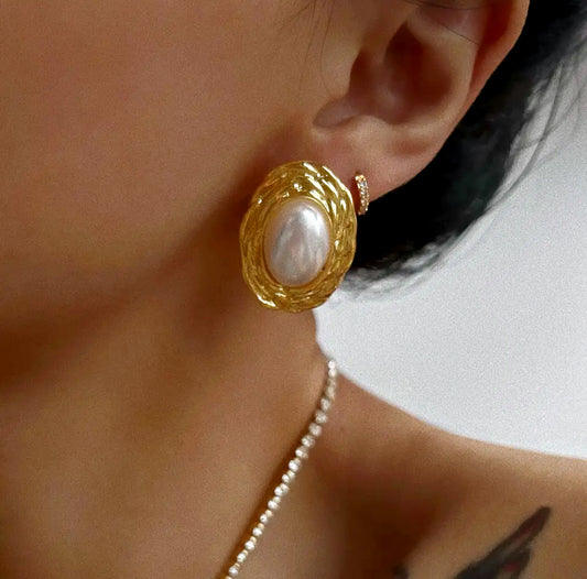 Pearl Framed Button Earring