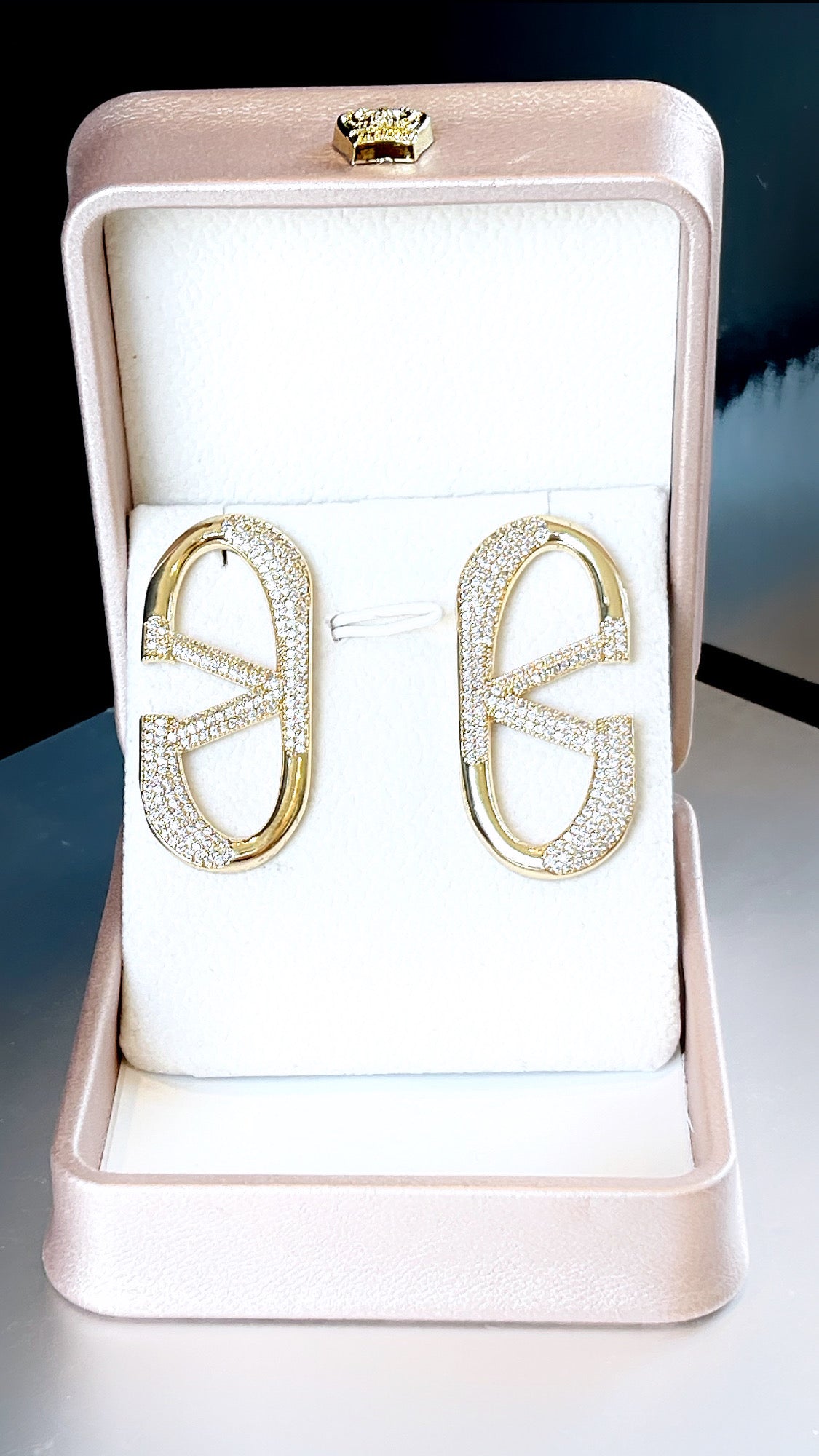 Pave V Logo Designer Earring