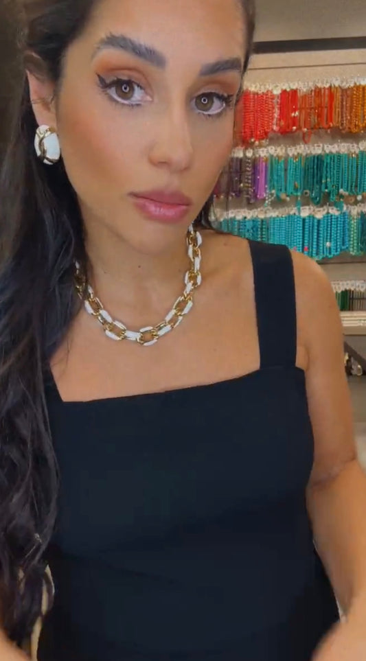 White Enamel Link Choker Necklace
