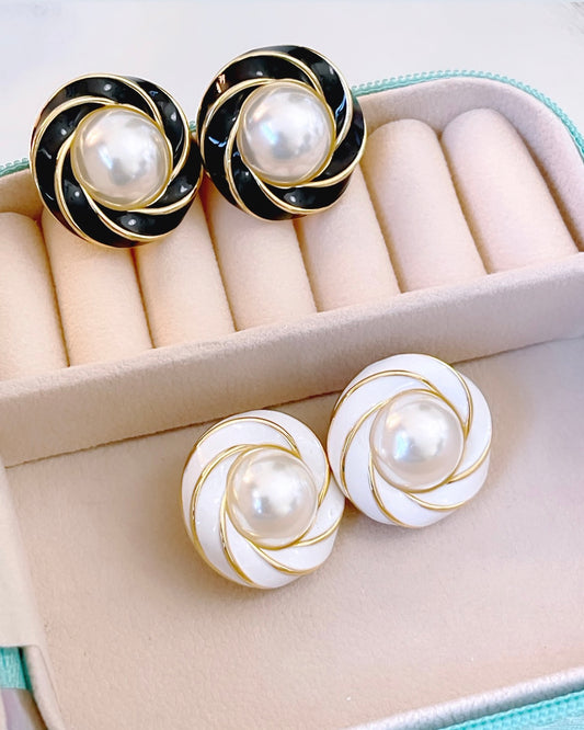 Enamel Pearl Coil Earring