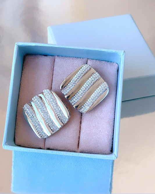Lux Pave Squared Rhodium Earring