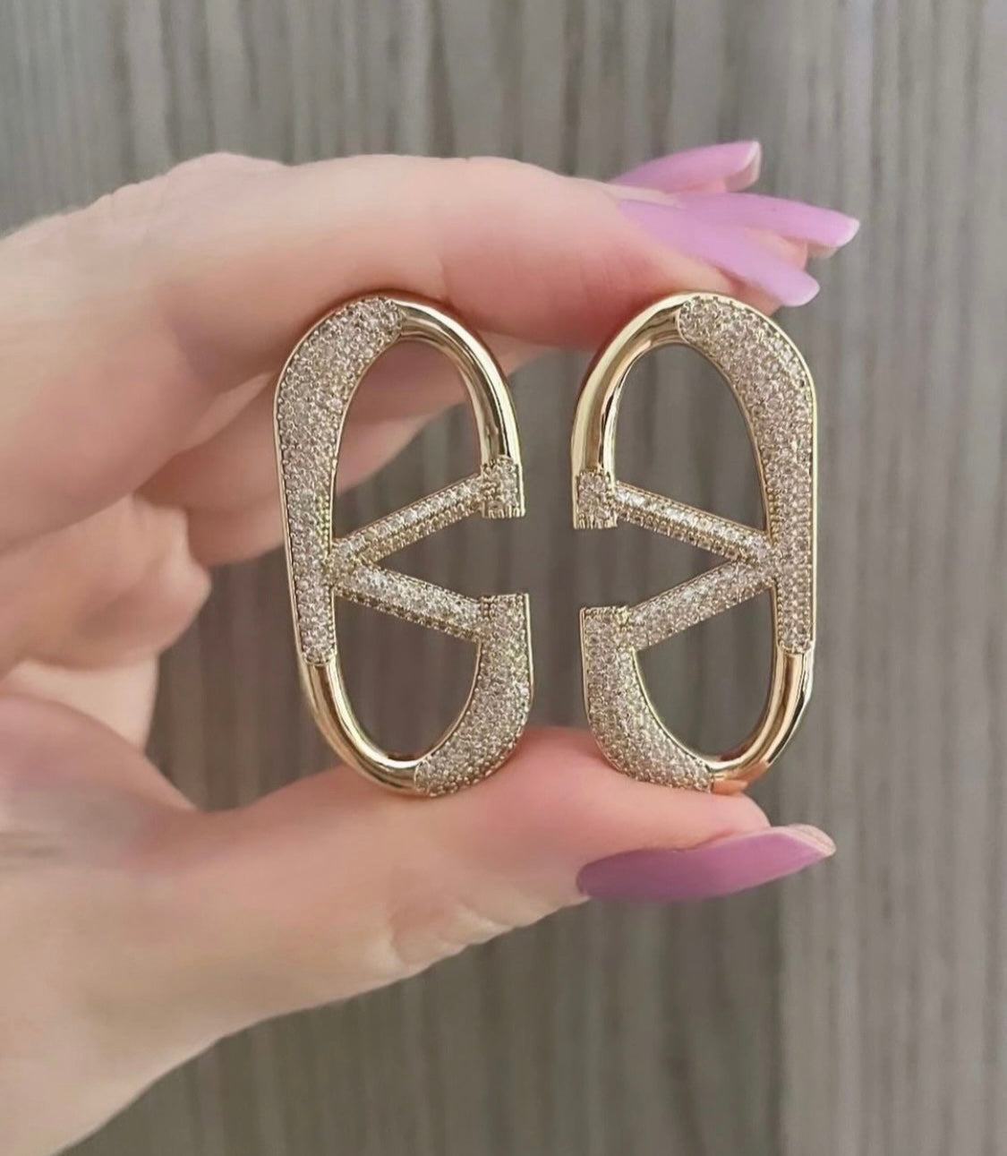 Pave V Logo Designer Earring