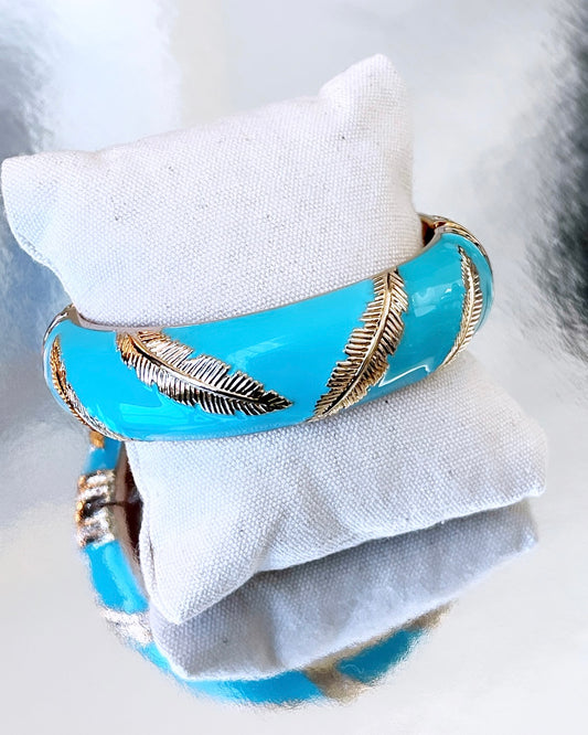 Enamel Turquoise Leafs Bangle Bracelet