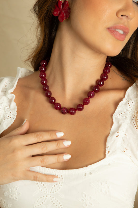 Cherry 14MM Agate Pave Ball Necklace
