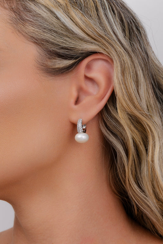 Petit Pearl Rhodium Pave Hoop