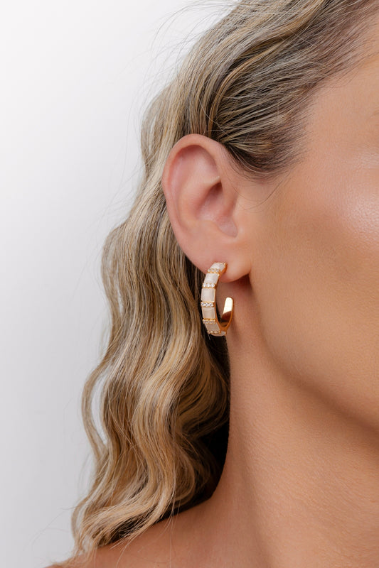 Cat Eye Gem Rhodium Hoop