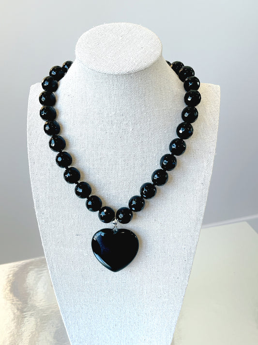 Black Agate 13MM Heart Necklace
