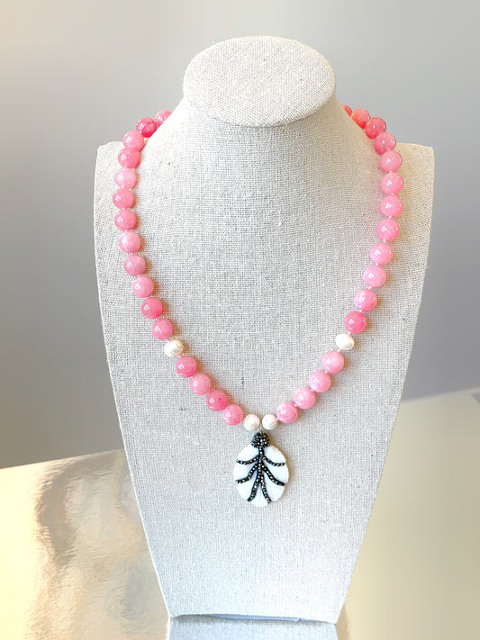 Madre Feather Light Pink 10MM Jade Necklace
