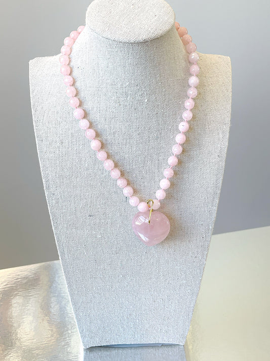 Rose Quartz 8MM Heart Necklace