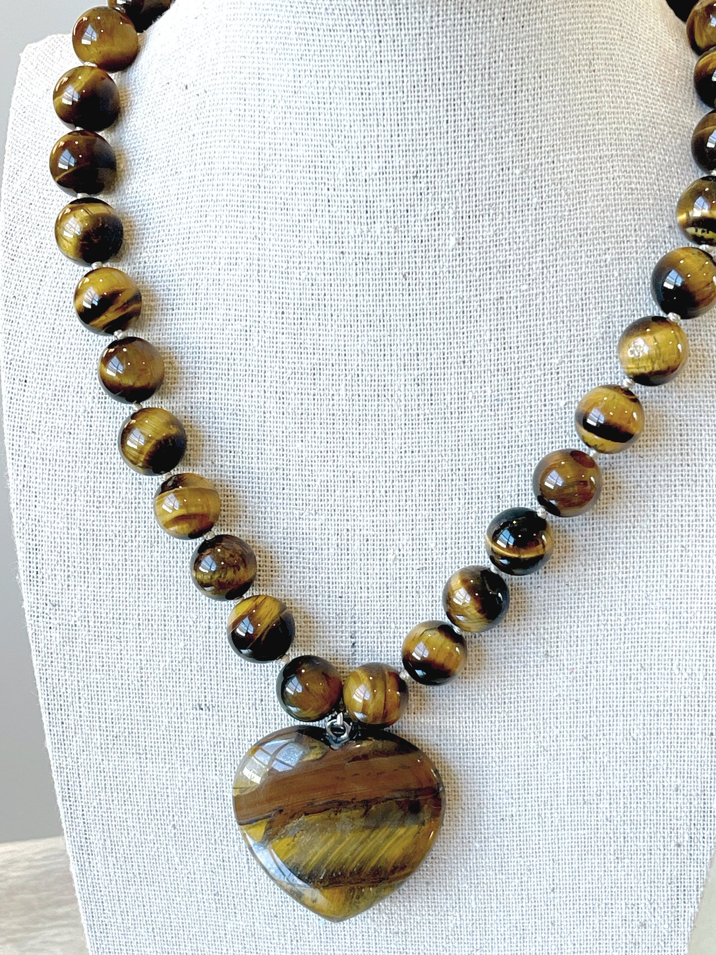 Tyger Eye 12MM Heart Necklace