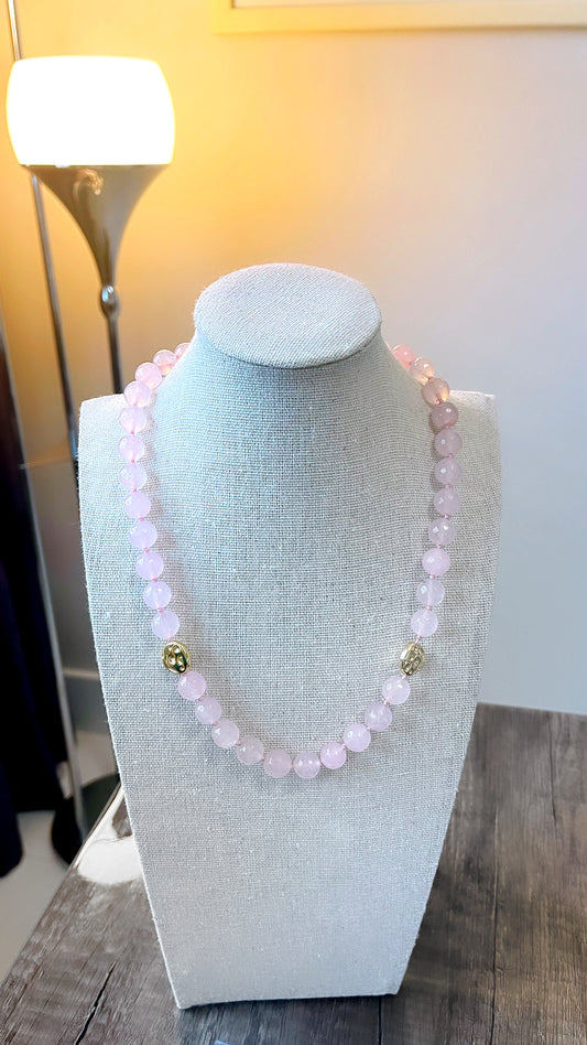 Gold Coin Rose Quartz Necklace