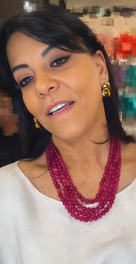 Multi Layer Ruby 8MM Agate Necklace