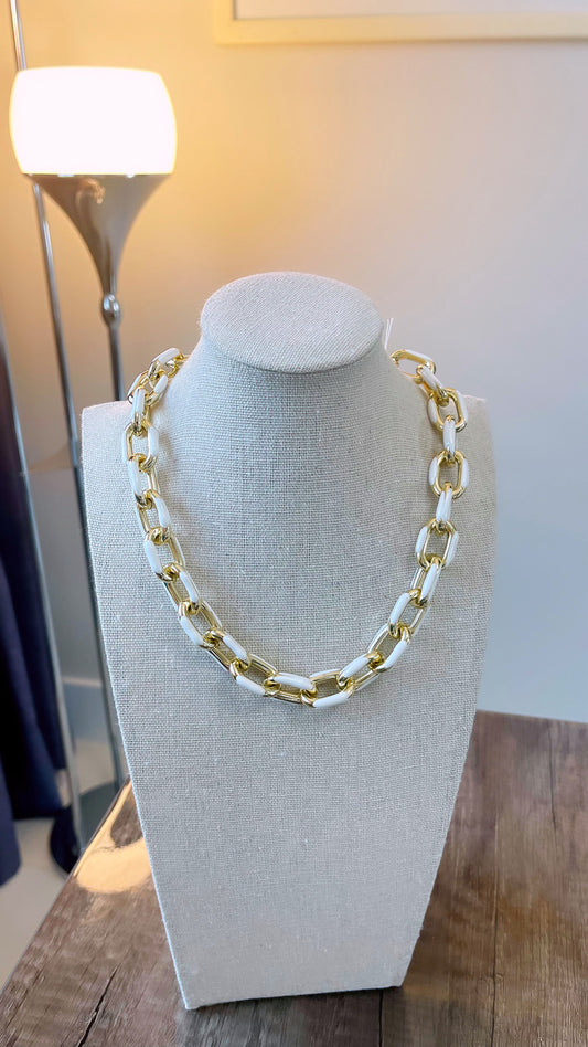 White Enamel Link Choker Necklace