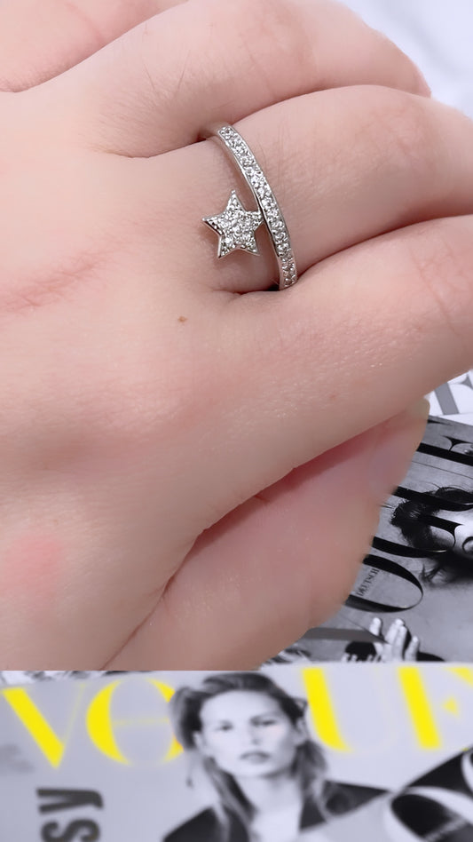 Pave Top Star Rhodium Ring