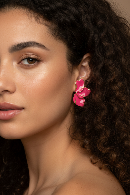 Hot Pink Enamel Flower Earring