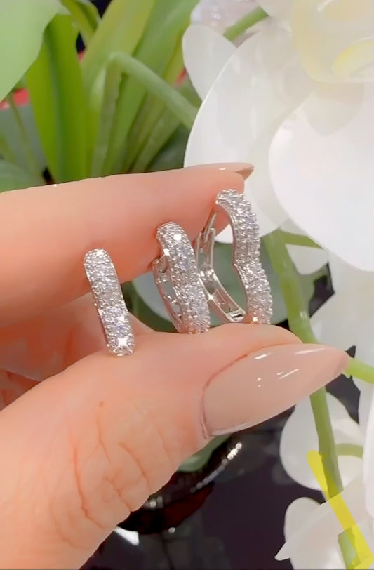 Trio Rhodium Pave Heart Hoop