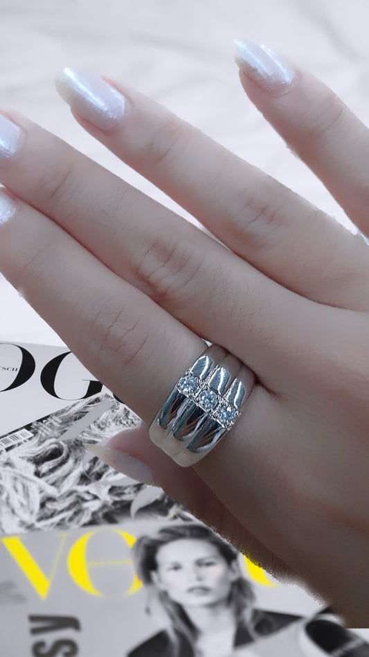 Triple Band Zirconia Rhodium Ring