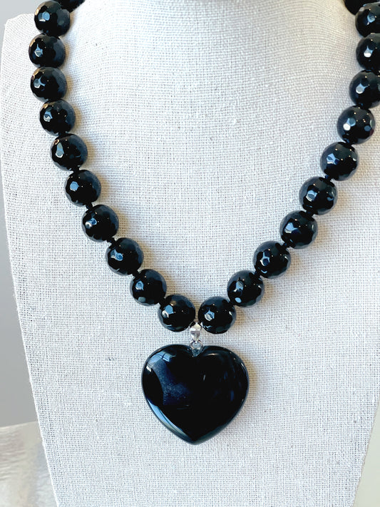 Black Agate 13MM Heart Necklace
