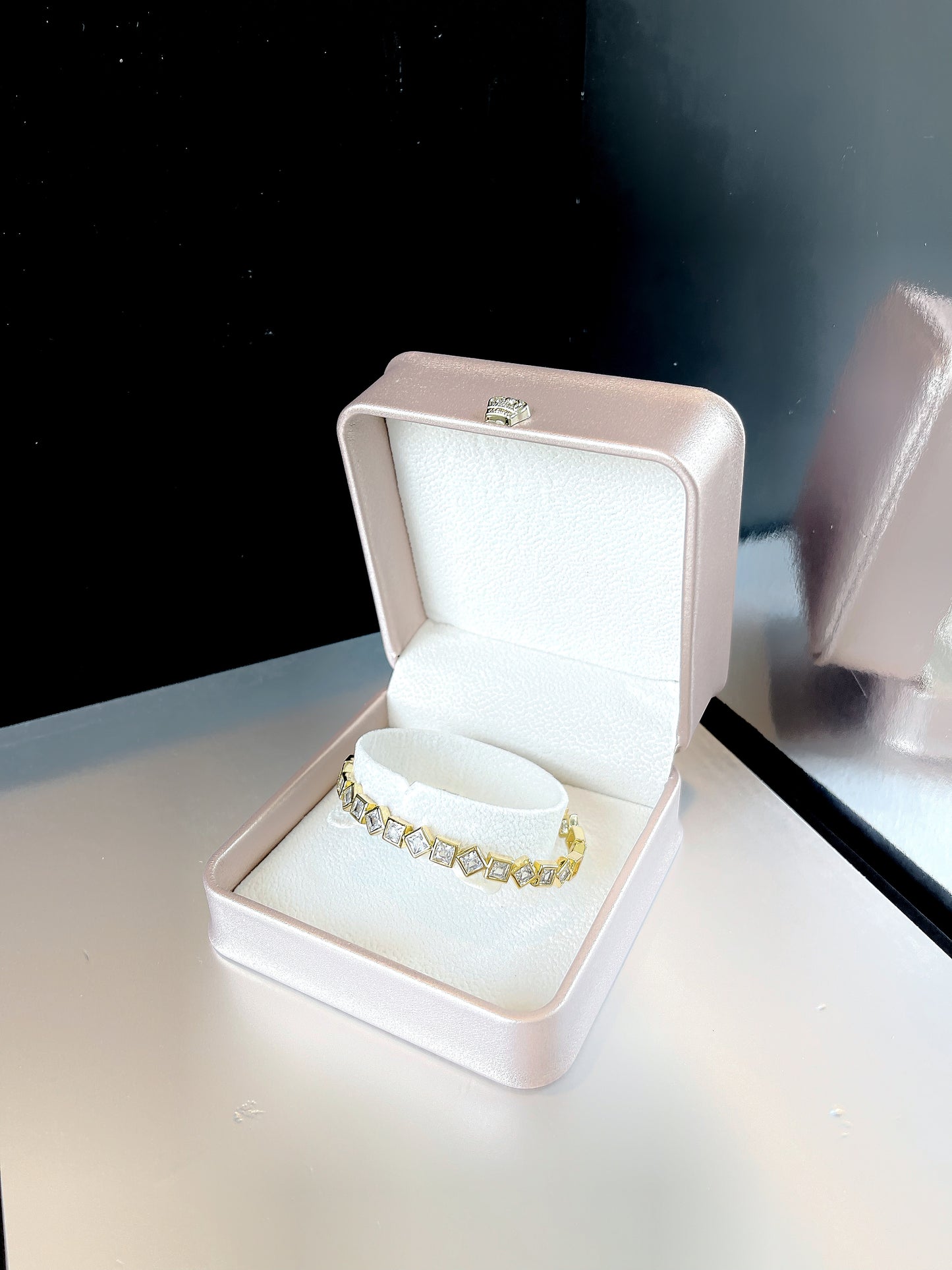 Bezel Squared Zirconia Cuff Bracelet