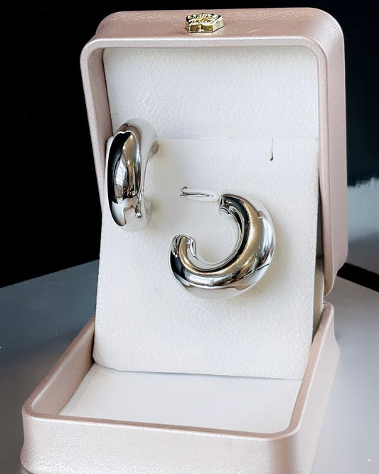 Oval Tube Rhodium Hoop Earring