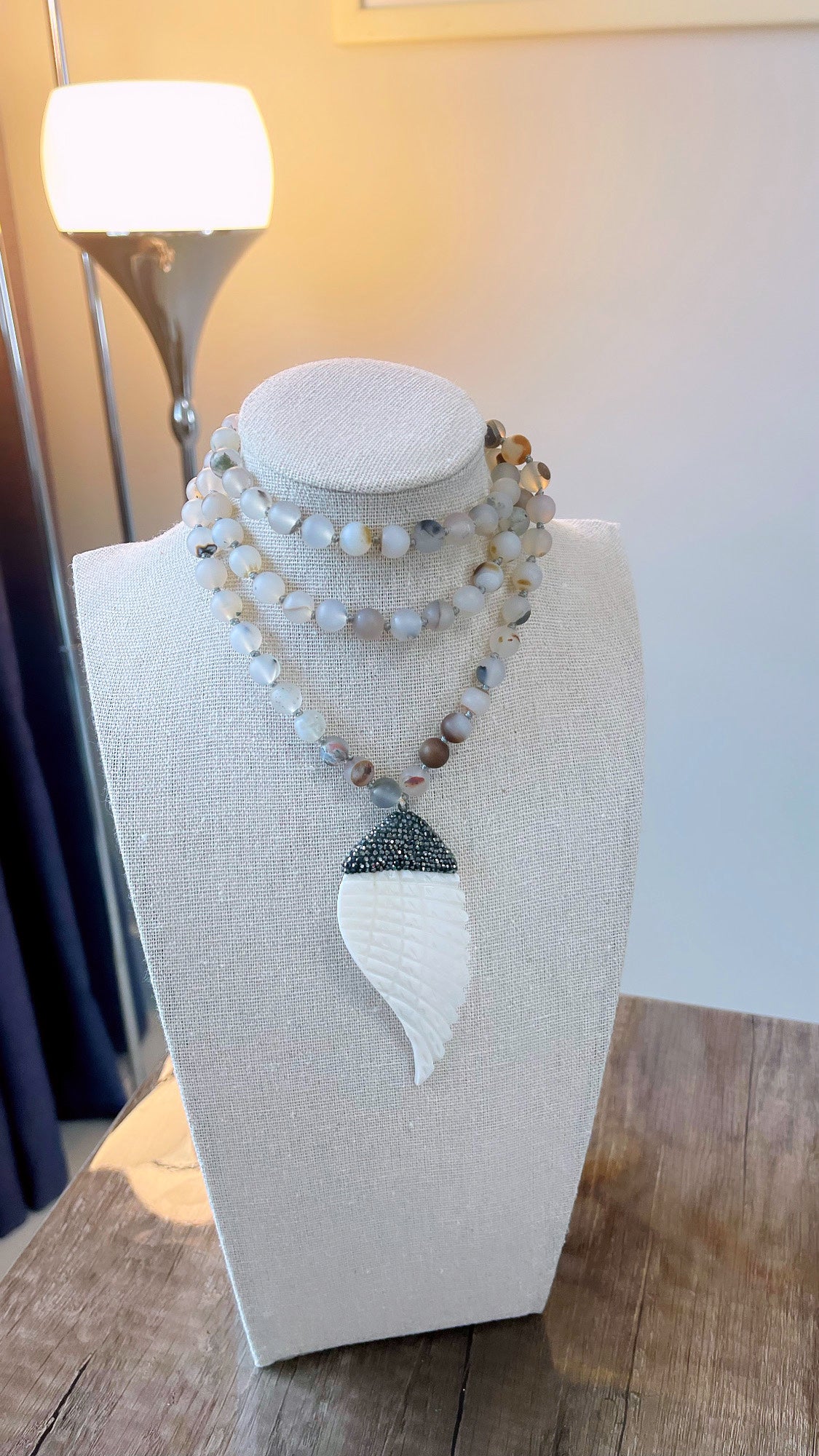 Feather Montana Moss Agate Long Necklace