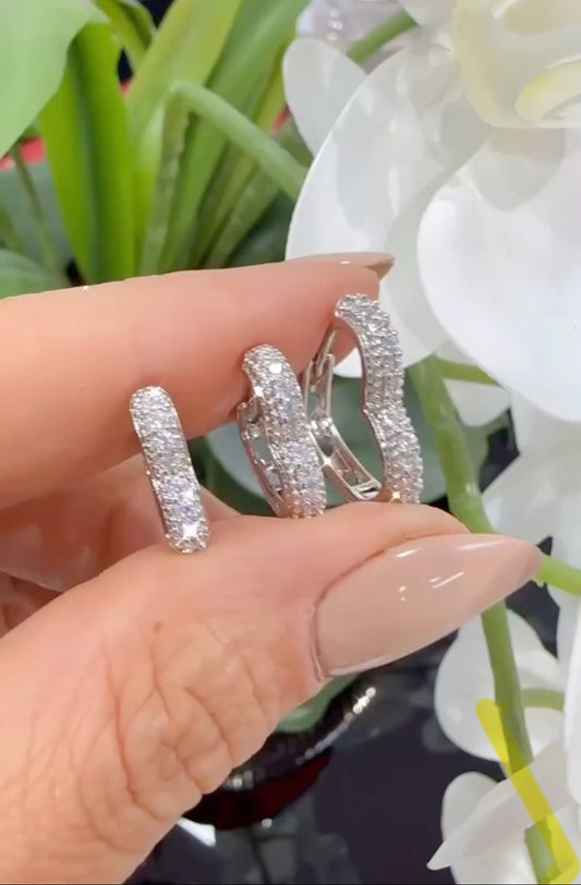 Trio Rhodium Pave Heart Hoop