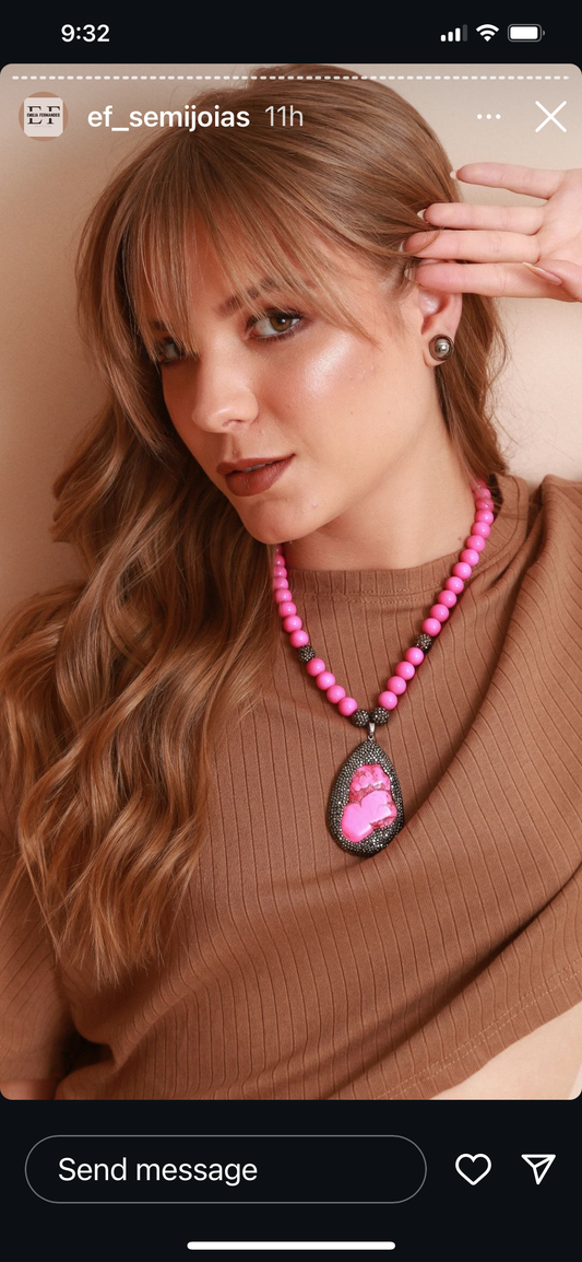 Druzy 10MM Hot Pink Glass Pearl Necklace