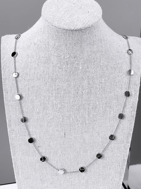 Long Glossy Coins Rhodium Necklace