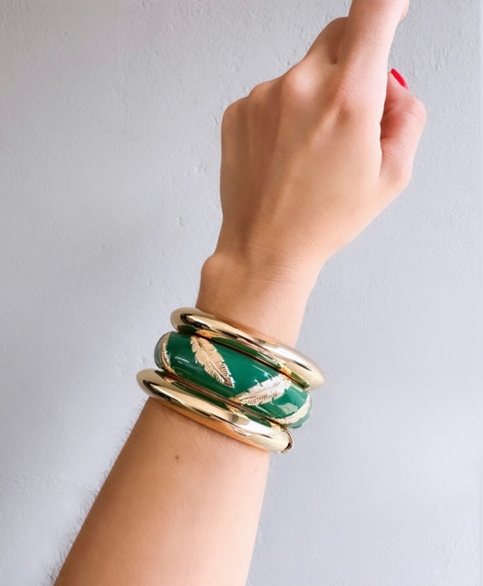 Enamel Turquoise Leafs Bangle Bracelet