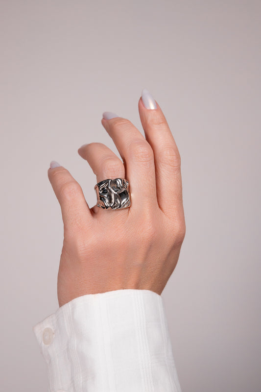 Squared Hammered Open Ring