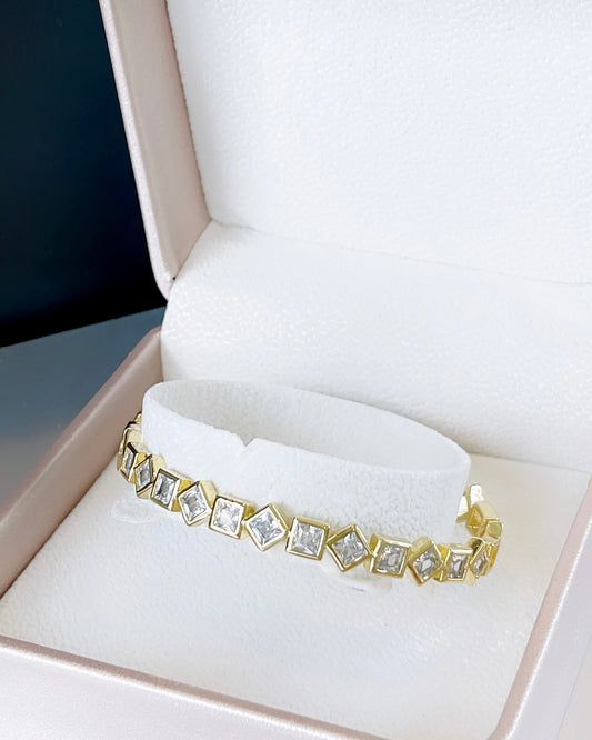 Bezel Squared Zirconia Cuff Bracelet