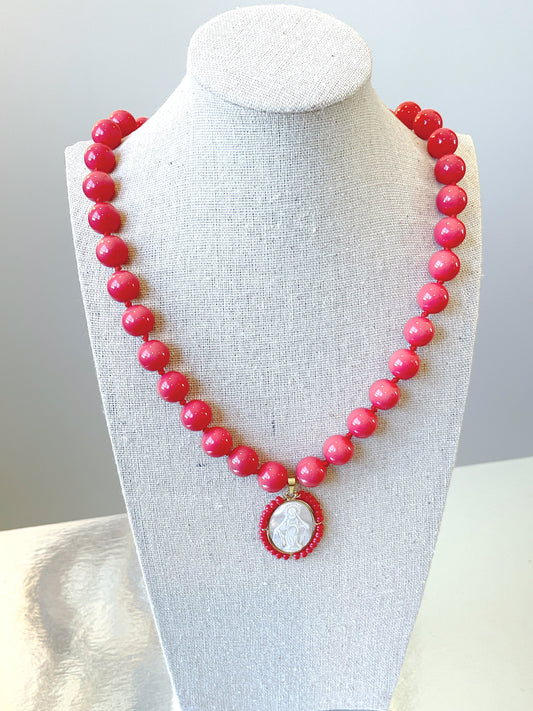 Saint 12MM Coral Glass Pearl Necklace