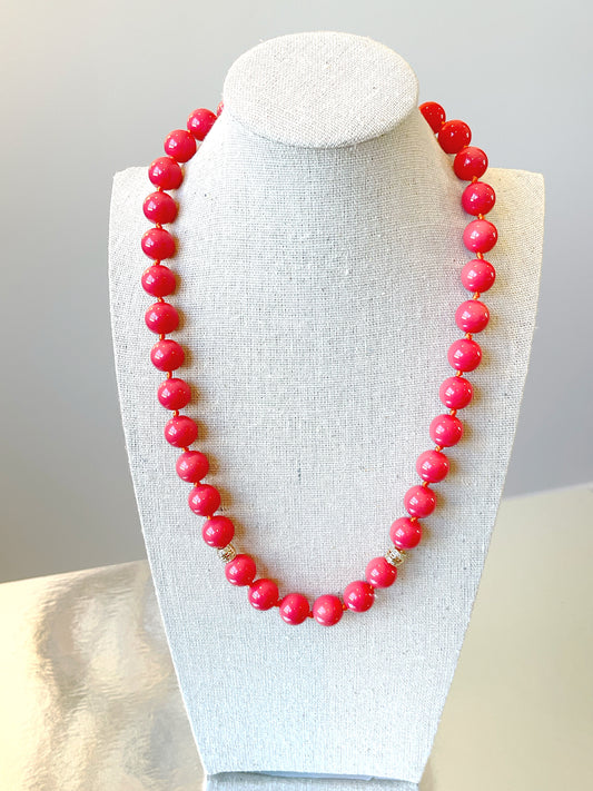 12MM Coral Glass Pearl Necklace