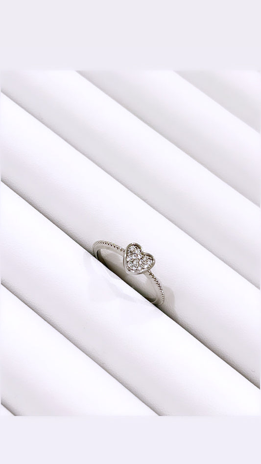 Petit Pave Heart Rhodium Ring