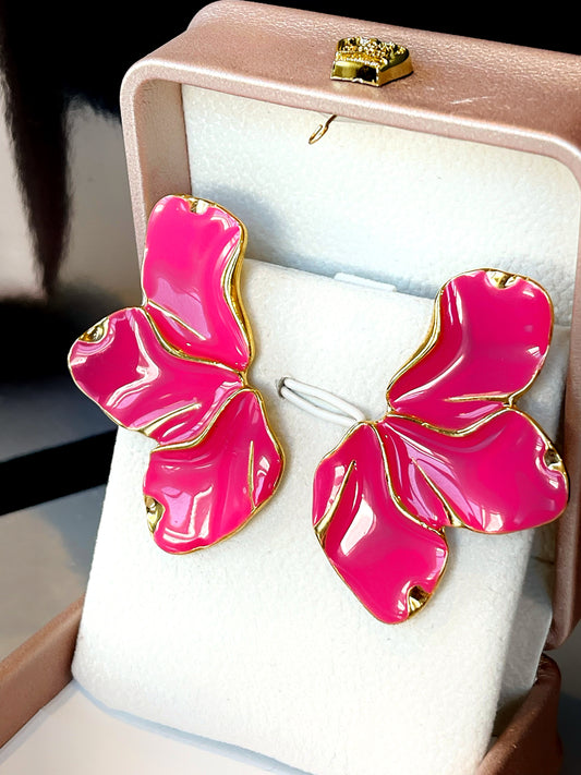 Hot Pink Enamel Flower Earring