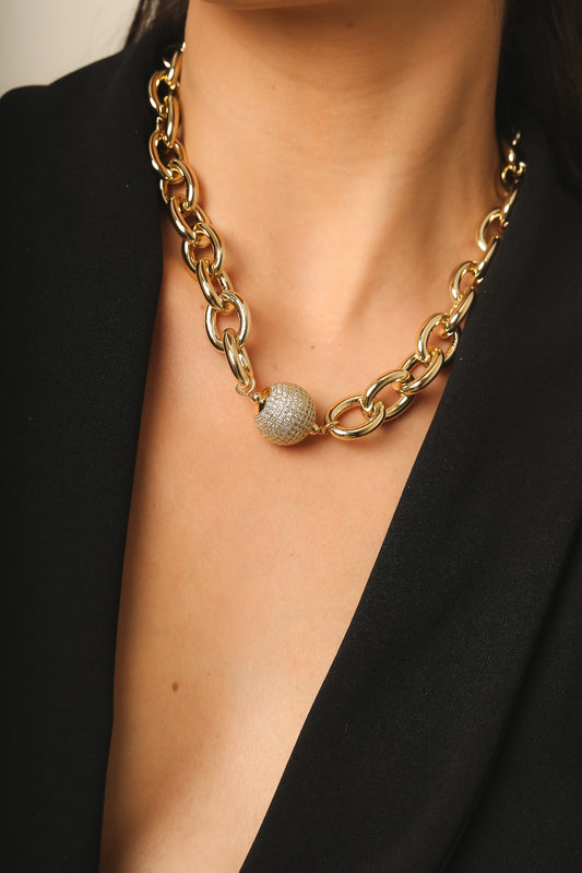 Pave Ball Maxi Links Necklace