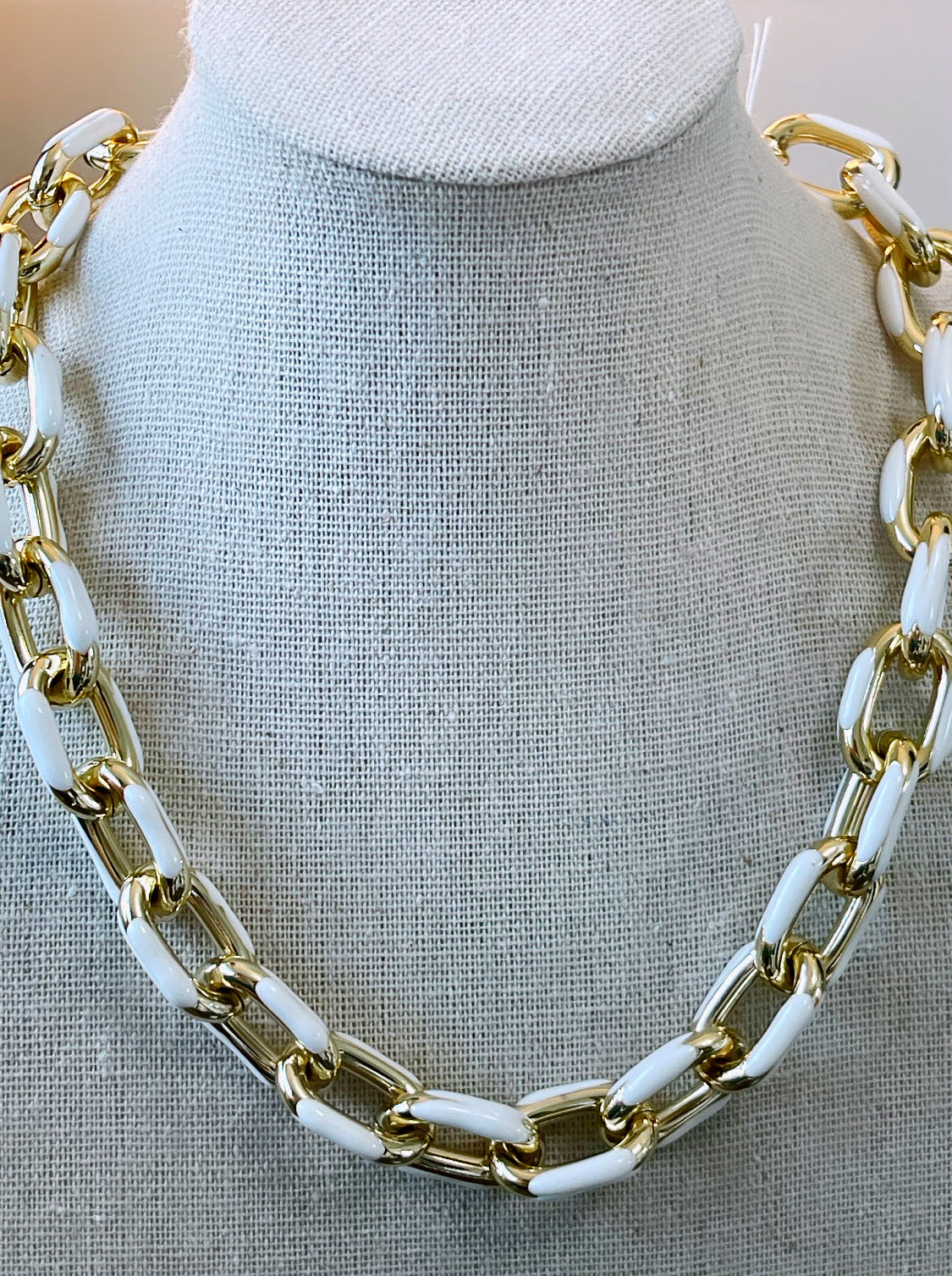 White Enamel Link Choker Necklace